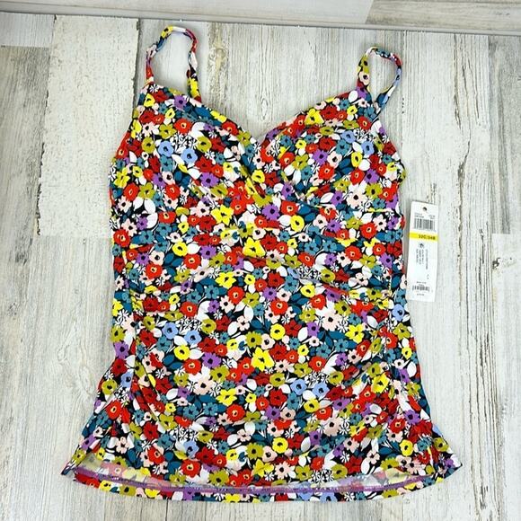 Anne Cole Womens 32C/34B floral tankini top, beach summer new - Picture 1 of 10